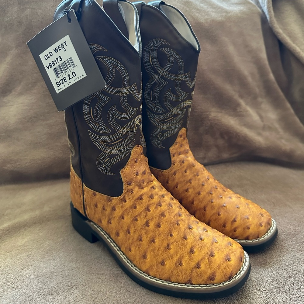 Old West Kid’s Tan and Black Western Boots